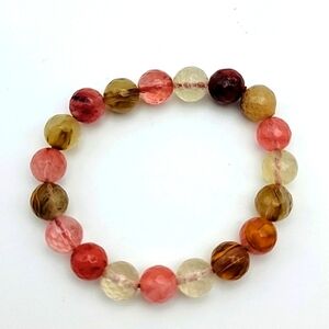 Multicolor Watermelon Tourmaline Faceted Round 10mm Beads Stretch  Bracelet 7.5"